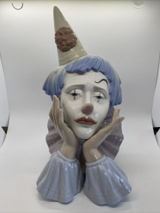 Lladro Sad Jester Clown Head Bust Figurine 5129 -