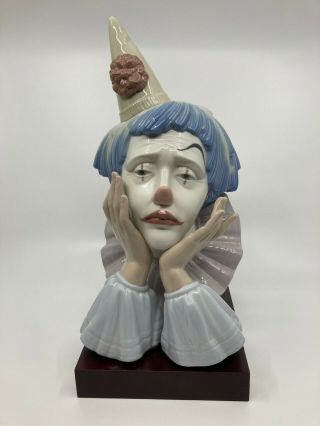 Lladro Sad Jester Clown Head Bust Figurine W/base 5129 -