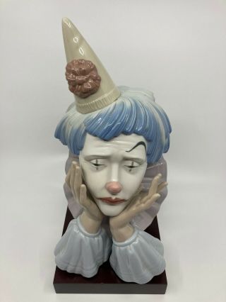 Lladro Sad Jester Clown Head Bust Figurine w/Base 5129 - 2