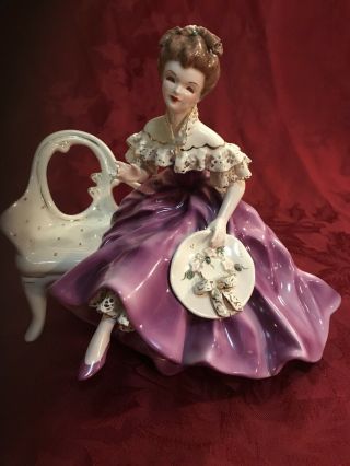 Catherine Figurine By Florence Ceramics Of Pasadena Lady W/ Hat On Settee
