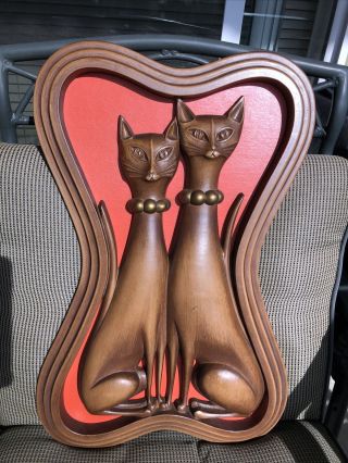 Mid Century Modern Syroco Wall Plaque Cats 22” Long 14” At It’s Widest Point