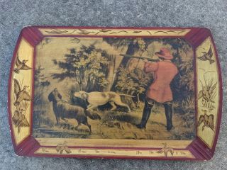 Vtg Currier & Ives Woodcock Shooting Fox Hunting Pressed Board Serving Tray