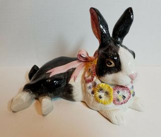 Vintage Fitz And Floyd 1990 Pansy Parade Bunny Rabbit Easter Decor