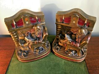 Antique Armor Bronze Clad Cold Painted Fireside Comfort Bookends Circa 1930