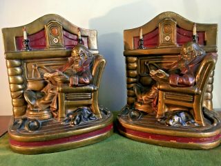 Antique Armor Bronze Clad Cold Painted Fireside Comfort Bookends Circa 1930 2