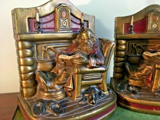 Antique Armor Bronze Clad Cold Painted Fireside Comfort Bookends Circa 1930 3