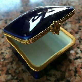 Vintage Tiffany Limoges Trinket Box Cobalt Blue With Gold Trim