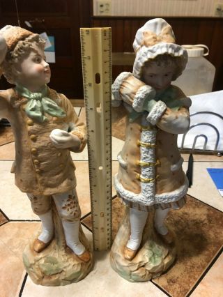 2 Porcelain Bisque Statues Of Boy & Girl - Early 1900’s,  12 " Tall,  By $54