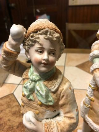 2 Porcelain Bisque Statues of Boy & Girl - Early 1900’s,  12 