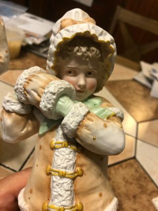 2 Porcelain Bisque Statues of Boy & Girl - Early 1900’s,  12 