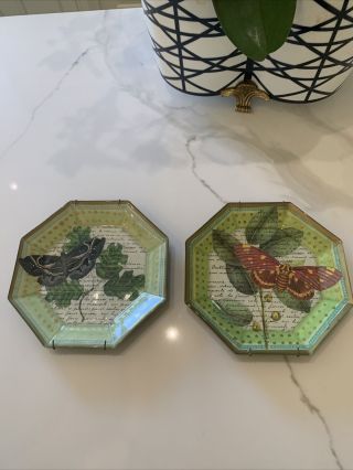 2 John Derian Decoupage Butterfly Glass Plates Signed