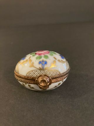 Limoges Peint Main France Trinket Box Egg Shaped 1 3/4 " Long