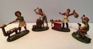 Vintage Montecatini Country Worker Figurines Set Of 4 Hand Painted Signed Italy
