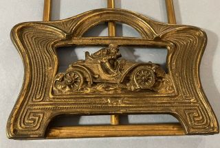 Antique Jh Judd Art Nouveau Brass Sliding Book Rack Automobile Race Car