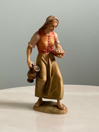 Anri Karl Kuolt Hand - Carved Nativity Woman With Jug 6 "