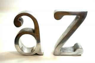 Mid Century A - Z Bookends Made Of Polished Aluminum 6 " Tall Marked H On Bottom