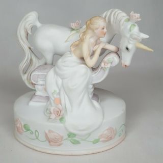 Enesco Elusive Legend Maiden/unicorn Girl Horse Romeo & Juliet Musical Vtg 1990