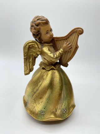 Ivolene Wooden Music Box Vintage Switzerland Hand Painted Angel Gold Spins