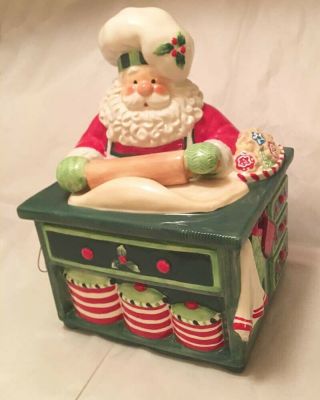 Vintage FITZ & FLOYD Christmas Holiday Cookie Jar Santa Kitchen 2005 2