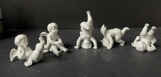 Rare 5 Vintage Fitz & Floyd Tumbling Ceramic Cherubs Antique Japan Figurines