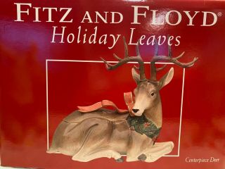 Fitz & Floyd " Holiday Leaves " Deer Centerpiece W/original Box