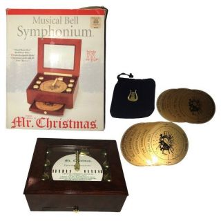 Rare Mr.  Christmas Musical Brass Bell Symphonium Music Box Player With 10 Discs