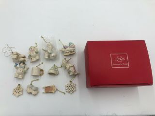 Lenox Snow Pals Miniature Tree Ornaments Set 12 828202 Box