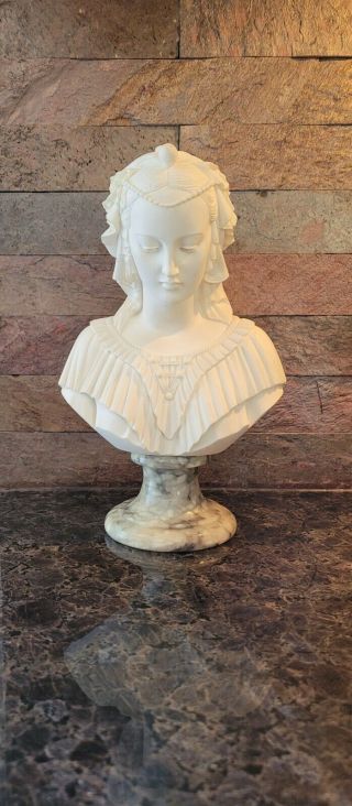 Vintage Italian Angelica Maria Bust Alabaster Sculpture Marble Base Signed A.