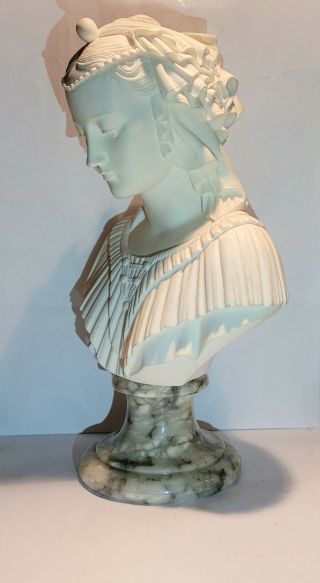 Vintage Italian Angelica Maria Bust Alabaster Sculpture Marble Base Signed A. 3