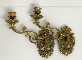 Vintage Pair Solid Brass Candle Wall Sconces - 59996