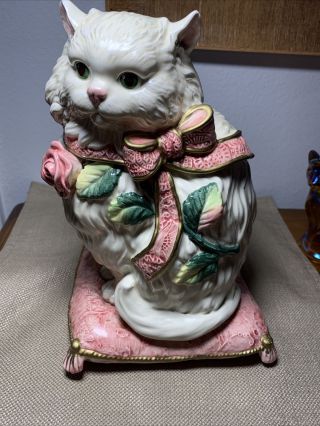 Fitz And Floyd Essentials Persian Kitten And Roses Cookie Jar Vintage