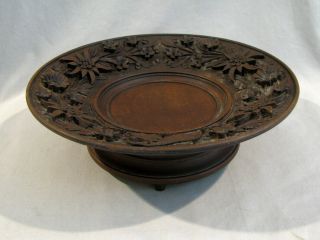 Antique Black Forest Carved Music Box Pedestal Bowl - Plays