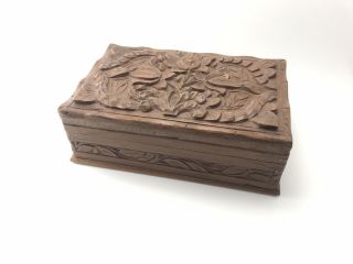 Vintage Hand Carved Wooden Trinket/jewelry Box With Secret Slide Lock