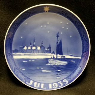 Rare Vintage 1935 Royal Copenhagen Denmark Blue Chirstmas Star Plate Sailboat