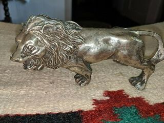 Gorgeous Vintage Antique Miniature Silver Plated Brass Lion Statue 6 " Long