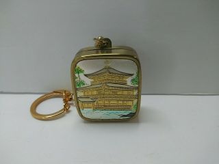 Vintage Sankyo Music Box Key Ring Keychain Pagoda Made In Japan Gion Kouta
