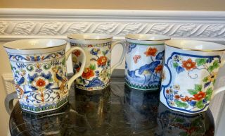 Vintage Takahashi San Francisco Set Of 4 Porcelain Flowers And Birds 8 Ounce Mug