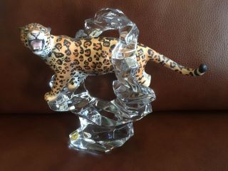 Franklin Leopard Porcelain Sculpture On Lead Crystal Base