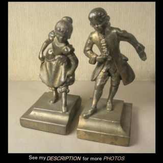 Antique Pair Armor Bronze Bookends Courting Couple