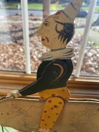Vintage German? French metal toy Clown on a pig pull toy 3