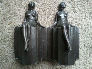 1930s Art Deco Nude Bookends Bronze Finish Spelter Metal Figural Ladys Nr