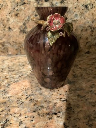 Jay Strongwater Small Glass Flower Vase Bronze Colored With Swarovski Crystals