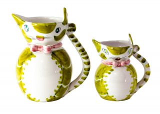 Mid Century Modern Italian Art Pottery Cats Pitcher & Creamer Raymor Era