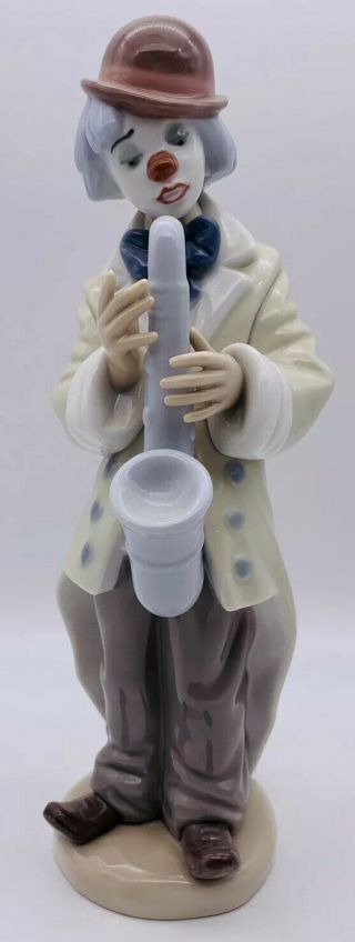 1987 Lladro 5471 Spanish Porcelain Gloss Figurine Sad Sax Clown With Saxophone