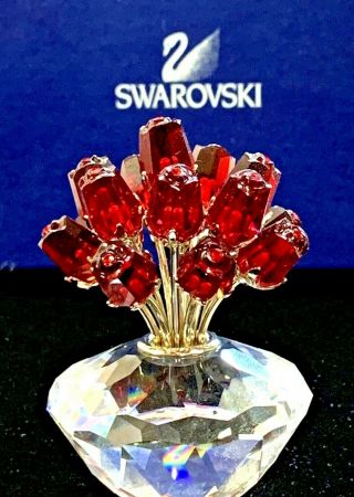 Swarovski Crystal Vase Of 15 Red Roses 2002 In Boxes Valentine Roses