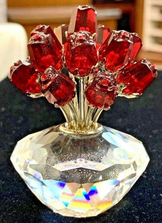 SWAROVSKI Crystal Vase of 15 Red Roses 2002 In Boxes Valentine Roses 2