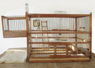 Old Wood Bird Cage/trap Cage,  Nesting Box,  Hand Crafted Bird Toys,  & Sliding Tray