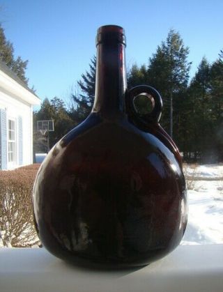 Antique Early Finger Loop Handle 8 - 1/2 " Tall Puce Chestnut Whiskey Flask