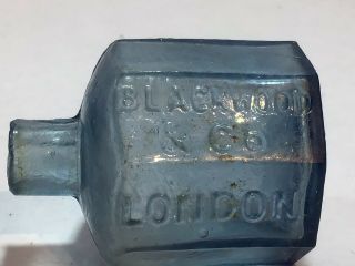 Rare Blue Blackwood & Co London Embossed Victorian Shear Lip Old Ink Bottle