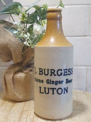 Vintage Ginger Beer Bottle Luton J Burgess Stone Antique Two Tone